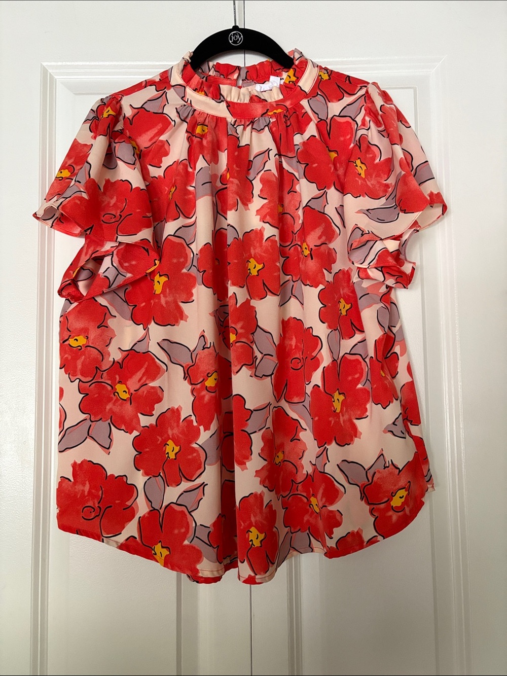 THML Red Floral Ruffle-Sleeve Blouse